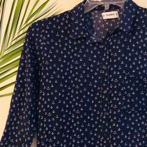 Navy Blue Anchor Button Down Shirt 